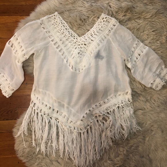 Forever 21 Tops - Forever 21 fringe gauze white M festival top tank Forever 21 Tops - Forever 21 fringe gauze white M festival top tank